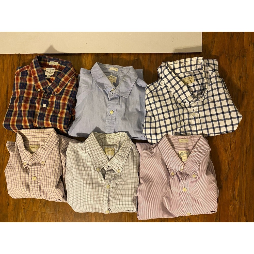 Lot of 6 J Crew Shirts Adult Medium M Plaid Long Sleeve Button Up Classic Mens